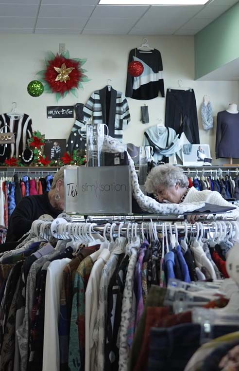 Shopping in a clothing store